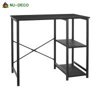 Home Office Modern Black Wood and Metal Computer Desk / Study Table with Shelves